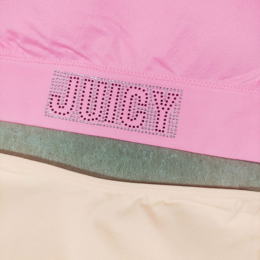 Juicy Couture Rhinestone Logo Strapless Bandeau Bra Set Hot Pink & Peach #2 - Picture 2 of 4